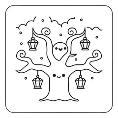 Easy bold and line art halloween coloring pages, Spooky Halloween Coloring Page for Kids and Adults, Trick or Treat Halloween Halloween coloring book page activity for kids , LIne art.