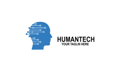 Humantech AI Brain Logo: Human Head Silhouette, Circuitry Symbolizing Artificial Intelligence & Neuroscience