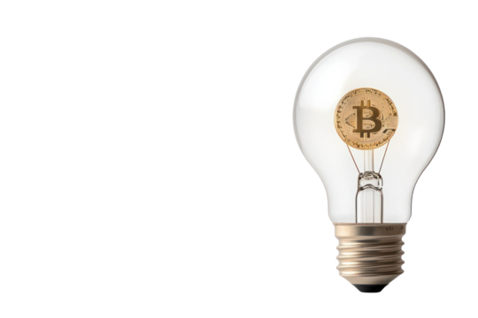 Bitcoin Idea: A golden bitcoin coin illuminates within a classic lightbulb, symbolizing innovative cryptocurrency concepts and visionary thinking. - Powered by Adobe