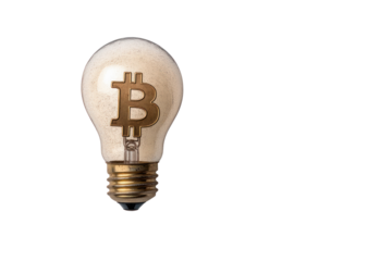Bitcoin Innovation: A symbolic representation of the cryptocurrency realm, with a luminous light bulb illuminated by the "B" logo