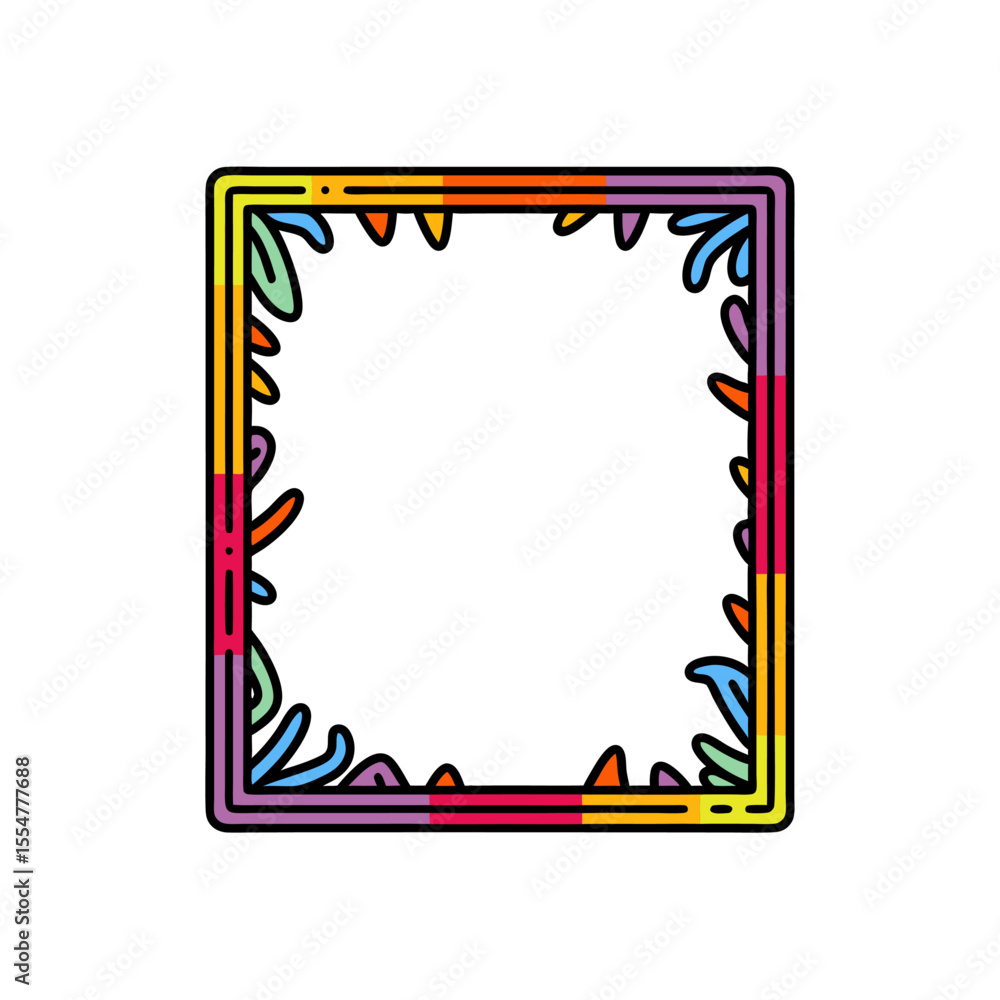 Poster colorful and vibrant frame design featuring a decorative border with abstract shapes and a black bac