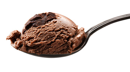 A spoonful of chocolate ice cream  isolated on a white background