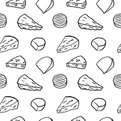 Cheese seamless pattern vector illustration. Cheesy repeating background. Milky Cheeses food rapport, dairy products, pressed curds. Design for wrapping, paper, label, packing