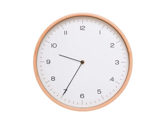 Minimal wall clock with light wood frame and white face displaying 09:35 or 21:35. Perfect for...