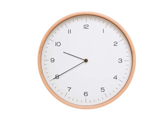 Minimal wall clock with light wood frame and white face displaying 09:40 or 21:40. Perfect for...