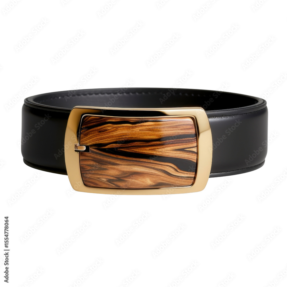 Aufkleber stylish black belt featuring unique wooden buckle with intricate patterns, perfect for adding elegan