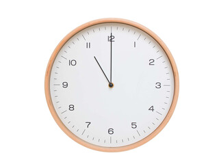 Minimal wall clock with light wood frame and white face displaying 11:00 or 23:00. Perfect for...