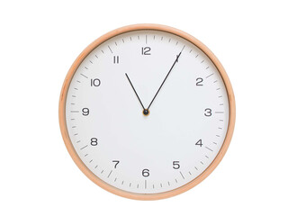 Minimal wall clock with light wood frame and white face displaying 11:05 or 23:05. Perfect for...