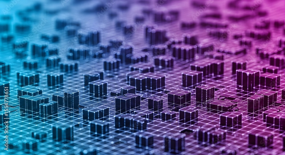 Poster abstract 3d render vibrant geometric cubes and grid pattern