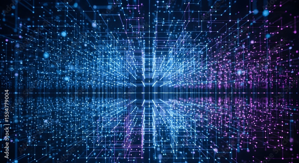 Poster abstract digital network glowing lines and nodes in cyberspace