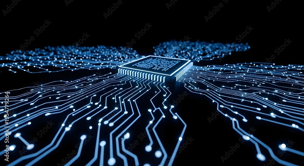 Poster high-tech microchip advanced circuitry and processor technology