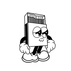 Retro character design of sad matchbox outline