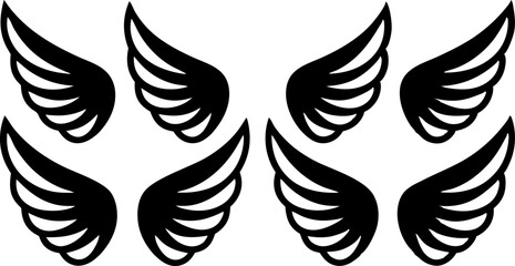 wings vector set  9 Minimal Line Art Pairs in Grid Layout

