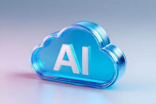 Digital innovation concept with cloud and AI typography in minimal 3D design, perfect for high-tech marketing and tech startups