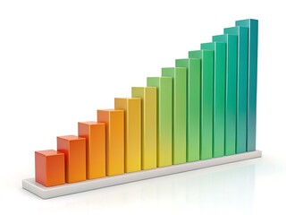 A 3D business graph with a green arrow shows financial market growth and success on a white background