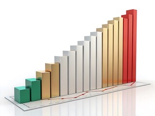 A stack of books with a 3D bar graph on the cover illustrates the concept of financial growth and market success