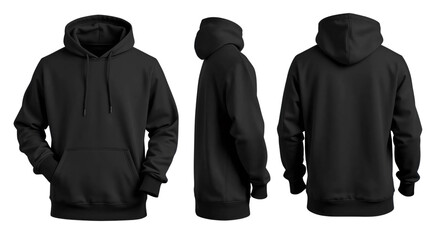Blank black hoodie sweatshirt long sleeve with clipping path, hoody for design mockup for print, isolated on transparent background.