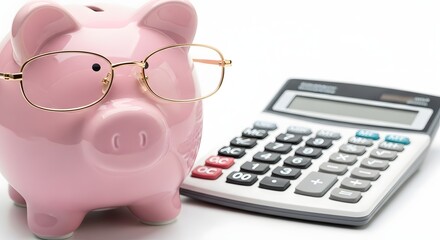 Smart Savings Piggy Bank, Glasses, and Calculator for Financial Planning