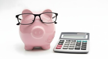 Smart Savings Piggy Bank with Glasses and Calculator