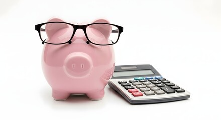 Smart Savings Piggy Bank with Calculator and Glasses for Financial Planning