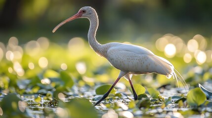 Obraz premium Ibis walking in wetland grass