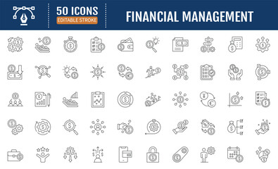 Financial management line editable icon set. Editable
stroke. Vector illustration
