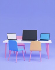 Fototapeta premium Reskill concept: Multi-device learning for reskill, vibrant workspace.