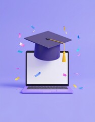 Reskill concept: Online course milestone celebration, digital confetti.