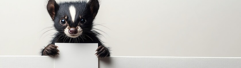 Skunk holding blank sign with gentle look