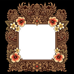 Balinese Carving with barong Face and Floral Ornaments frame vector