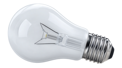 LED light bulb lying horizontally metallic screw base modern design isolated on transparent background 