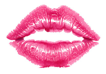 Watercolor Pink Lips Isolated on Black Background Beauty and Fashion Illustration Kiss Mark Valentine s Day Design Element