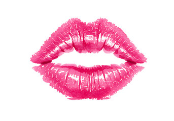 Watercolor Pink Lips Kiss Isolated on Black Background Valentines Day Beauty Fashion and Romance Concept
