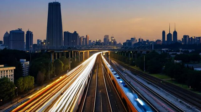 Urban train sunset