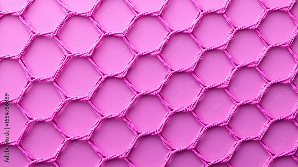 Aufkleber close-up of a pink metal hexagonal mesh fence creating a geometric pattern with a vibrant pink backg