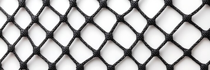 Naklejka premium Close-up of a black mesh net with diamond-shaped openings on a white background.