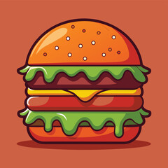 Juicy Double Burger Delicious Fast Food Illustration 