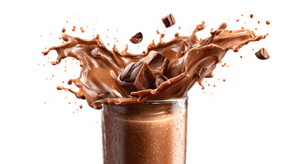 :
Chocolate milk or coffee Splash in the glass isolated on a white background