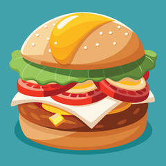 Juicy Delicious Burger A mouthwatering illustration of a classic cheeseburger