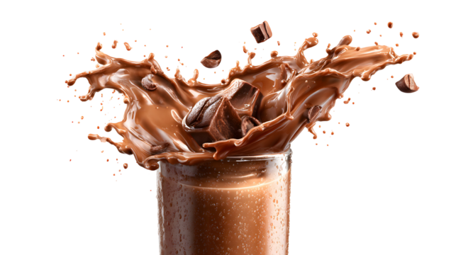 :
Chocolate milk or coffee Splash in the glass isolated on a white background