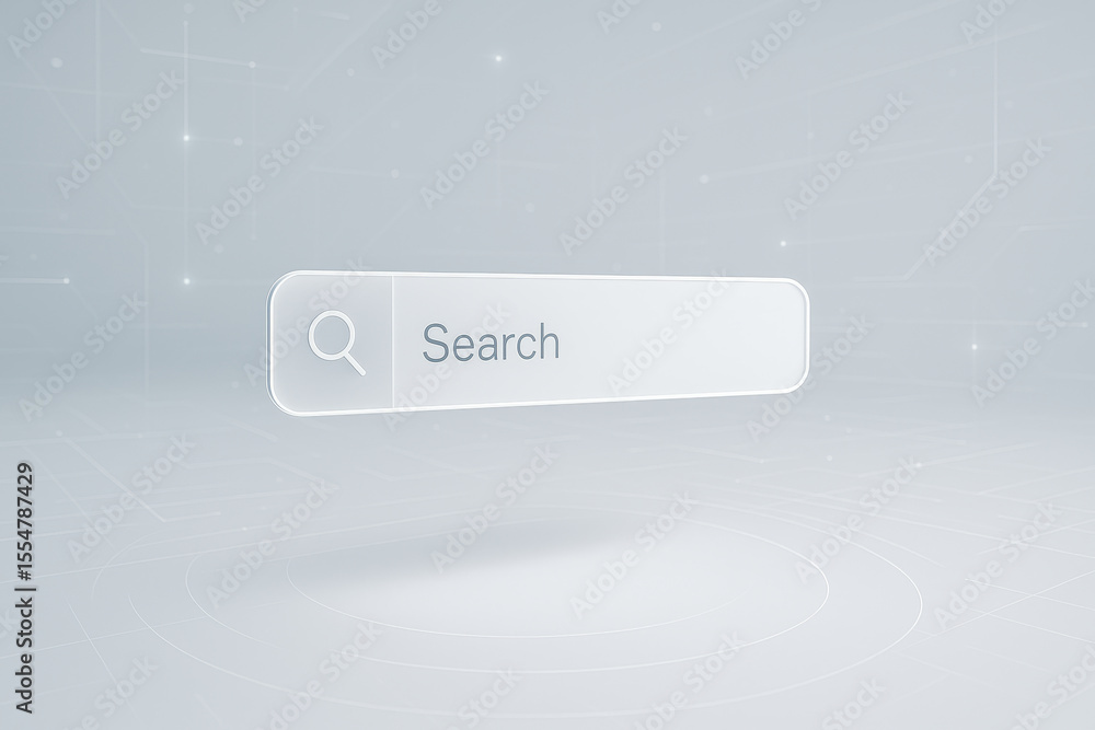 Poster search digital interface with magnifying glass icon represents online exploration using artificial i