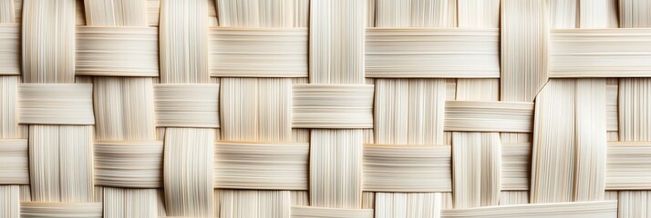 Close-up of a woven natural fiber texture showing an intricate crisscross pattern in neutral beige tones.