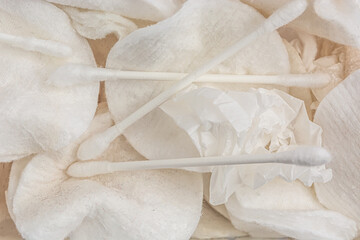 used cosmetic cotton pads top view