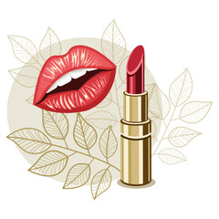 Women's cosmetics lipstick red lips vector image
