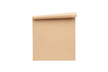 Brown kraft paper notepad with curled top, isolated on white background. Ideal for notes, sketches, or creative ideas