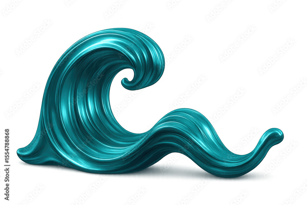 Poster abstract turquoise wave swirling and splashing, forming a stylized ocean wave with transparent backg