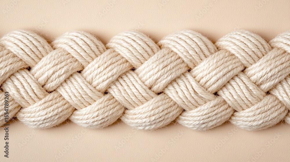 Poster intricately woven beige rope creating a decorative, textured pattern against a matching smooth backg
