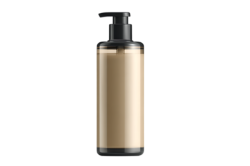 Standing shampoo bottle cylindrical blank label cosmetic mockup-ready isolated on transparent background 