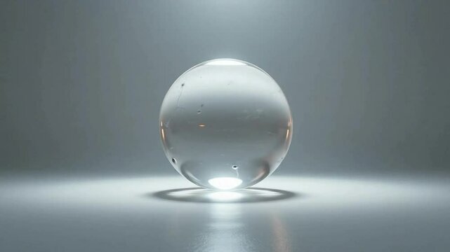 Clear glass sphere on smooth surface with soft lighting  