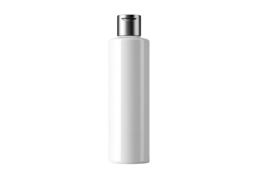 Standing shampoo bottle cylindrical blank label cosmetic mockup-ready isolated on transparent background 